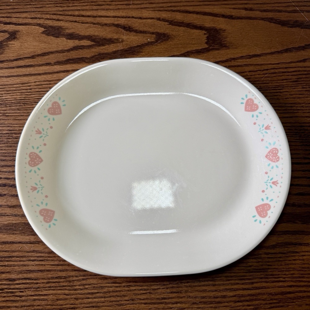 Corelle Forever Yours Oval Platter 12" Pink Hearts Floral USA Valentine